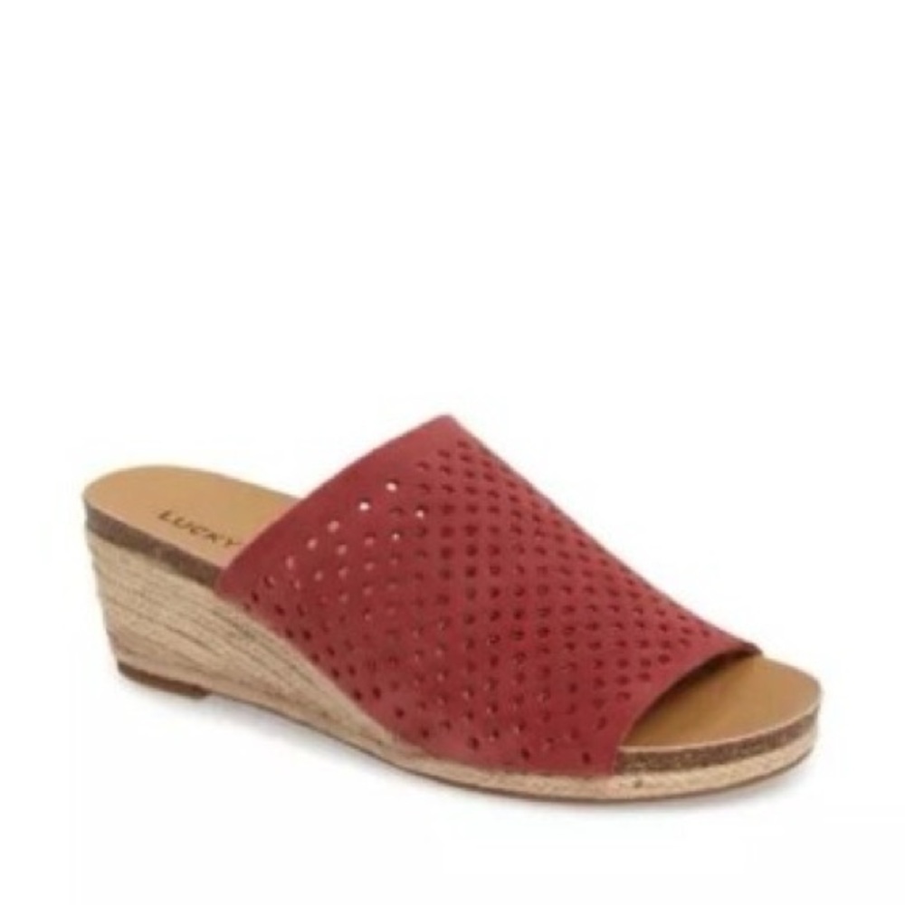 Women’s LUCKY BRAND Jemya red leather wedge sandal- Size 7.5